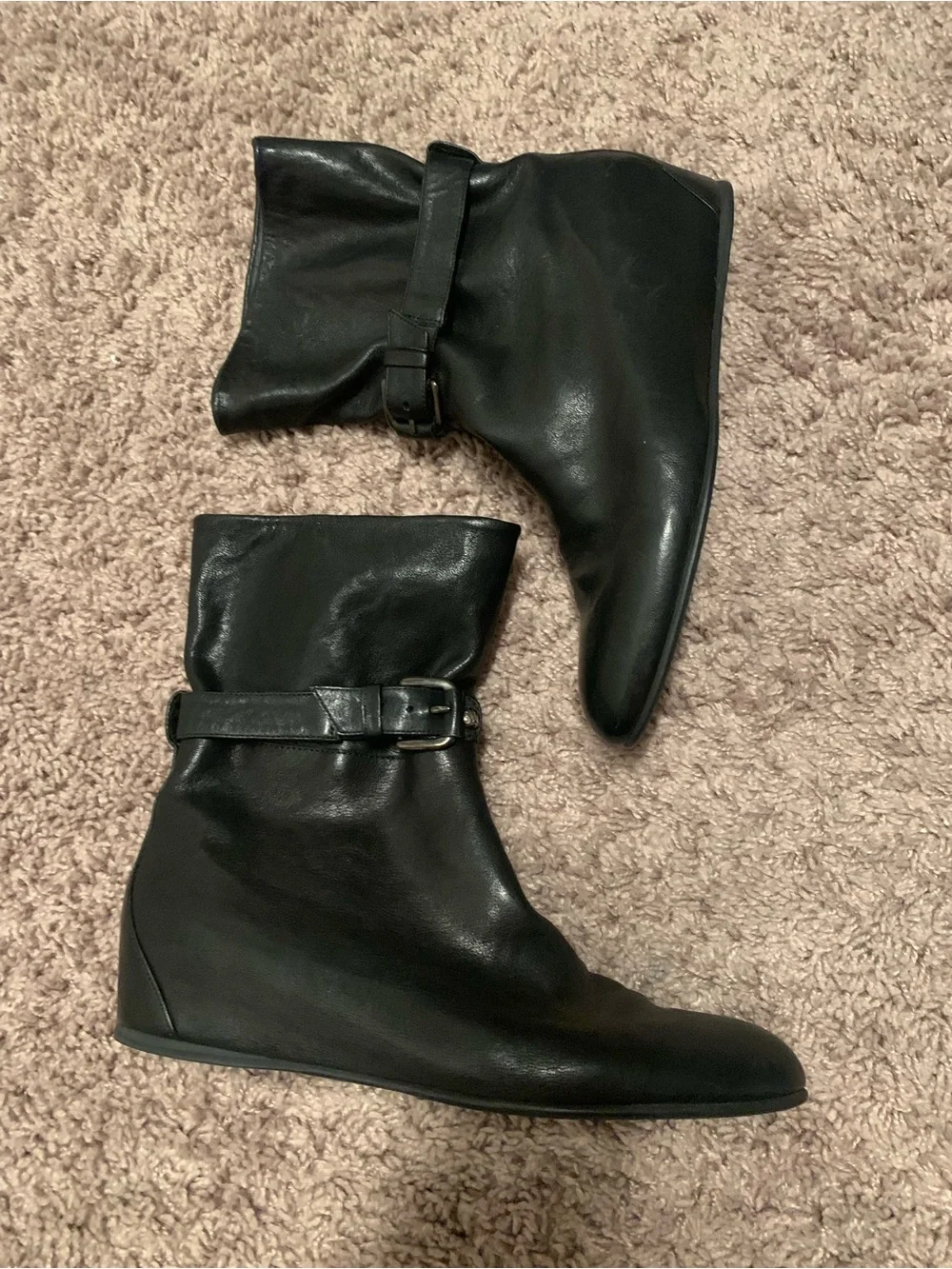 Stuart Weitzman Nappa Slouchy Wedge Boots Black